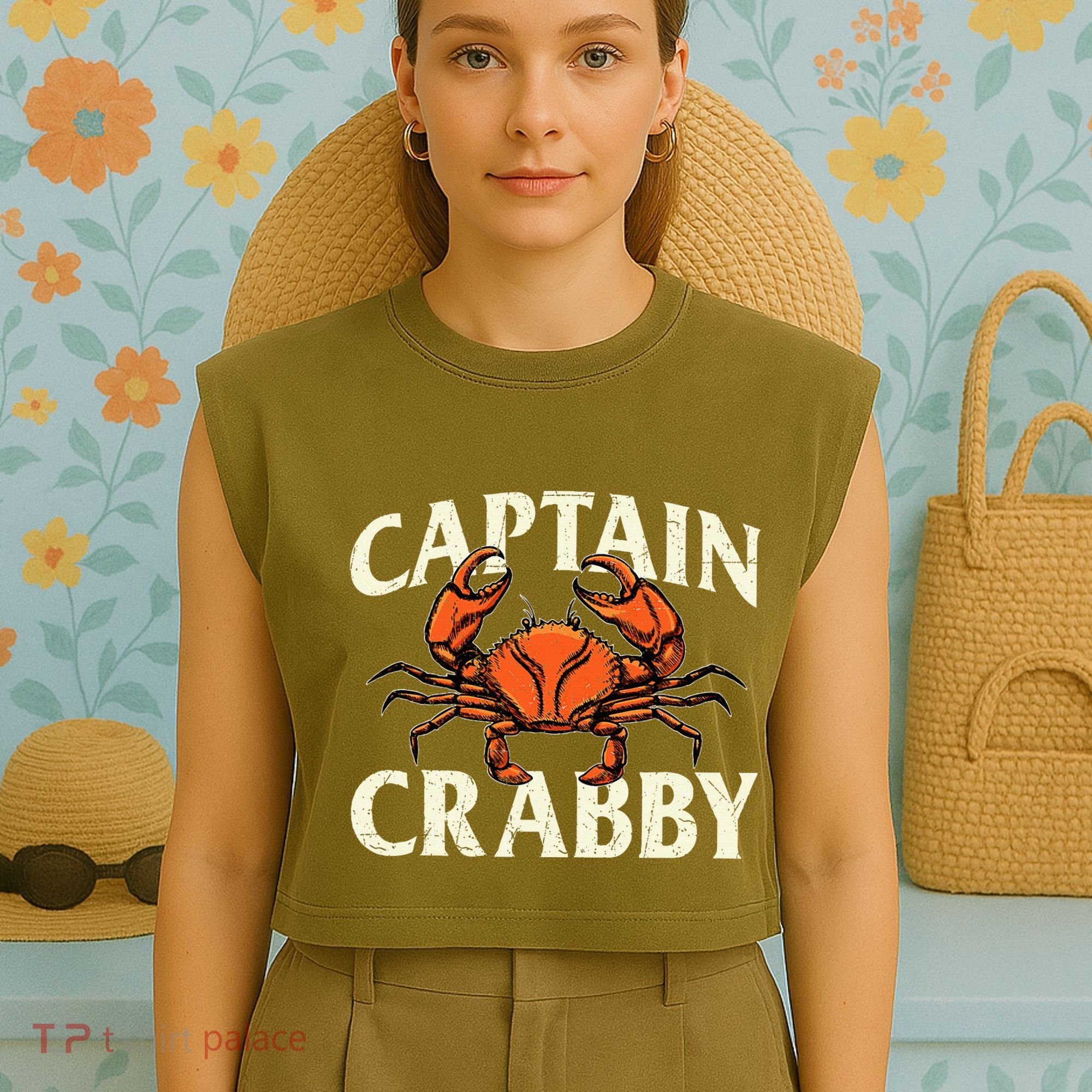 Captain Crabby Crustacean Crabber Crabbing Seafood Lover Garment-Dyed Women's Muscle Tee