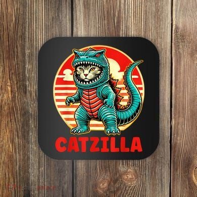 Cat Catzilla Cat Mom Cat Dad Coaster