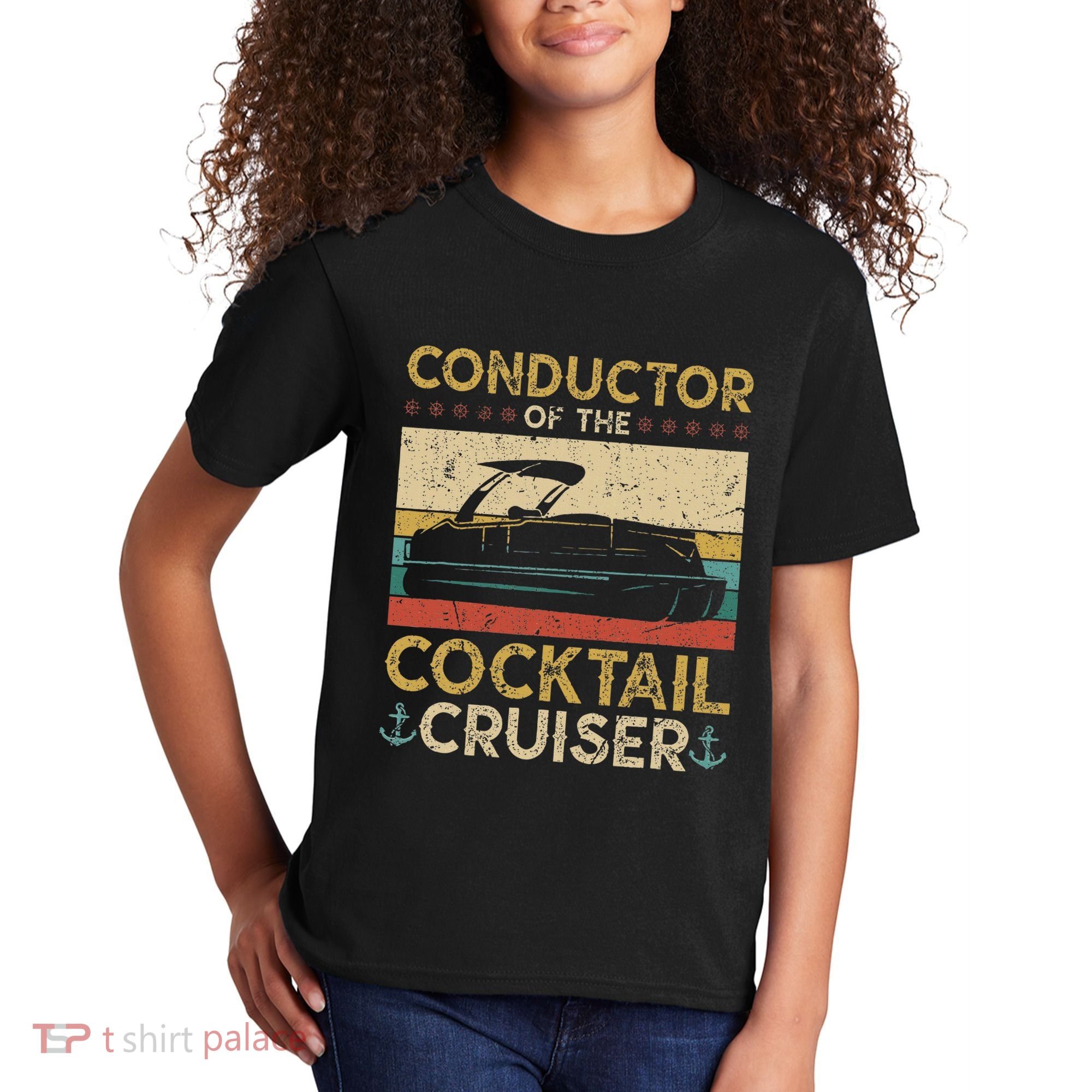 Conductor Cocktail Cruiser Pontooning Pontoon Boat Captain Kids T-Shirt