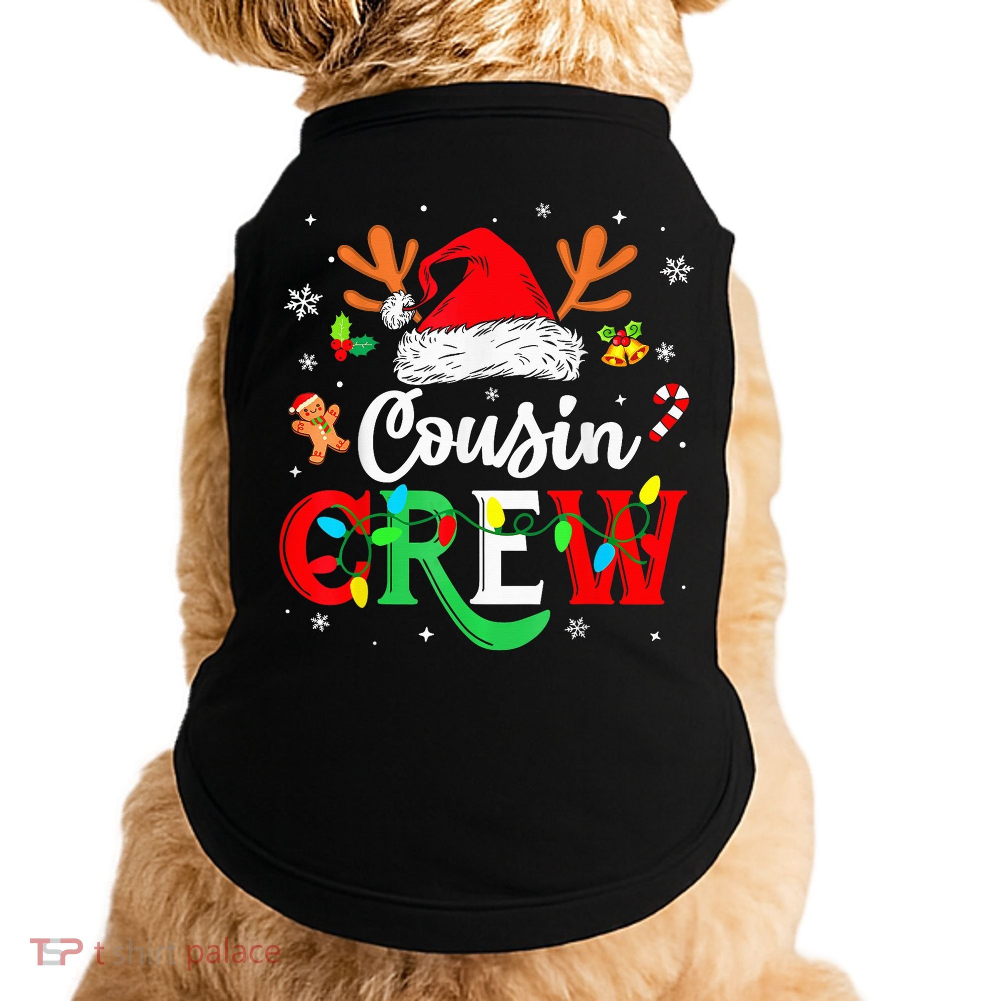 Christmas Cousin Crew Reindeer Santa Hat Lights Kid Teens Doggie Tank