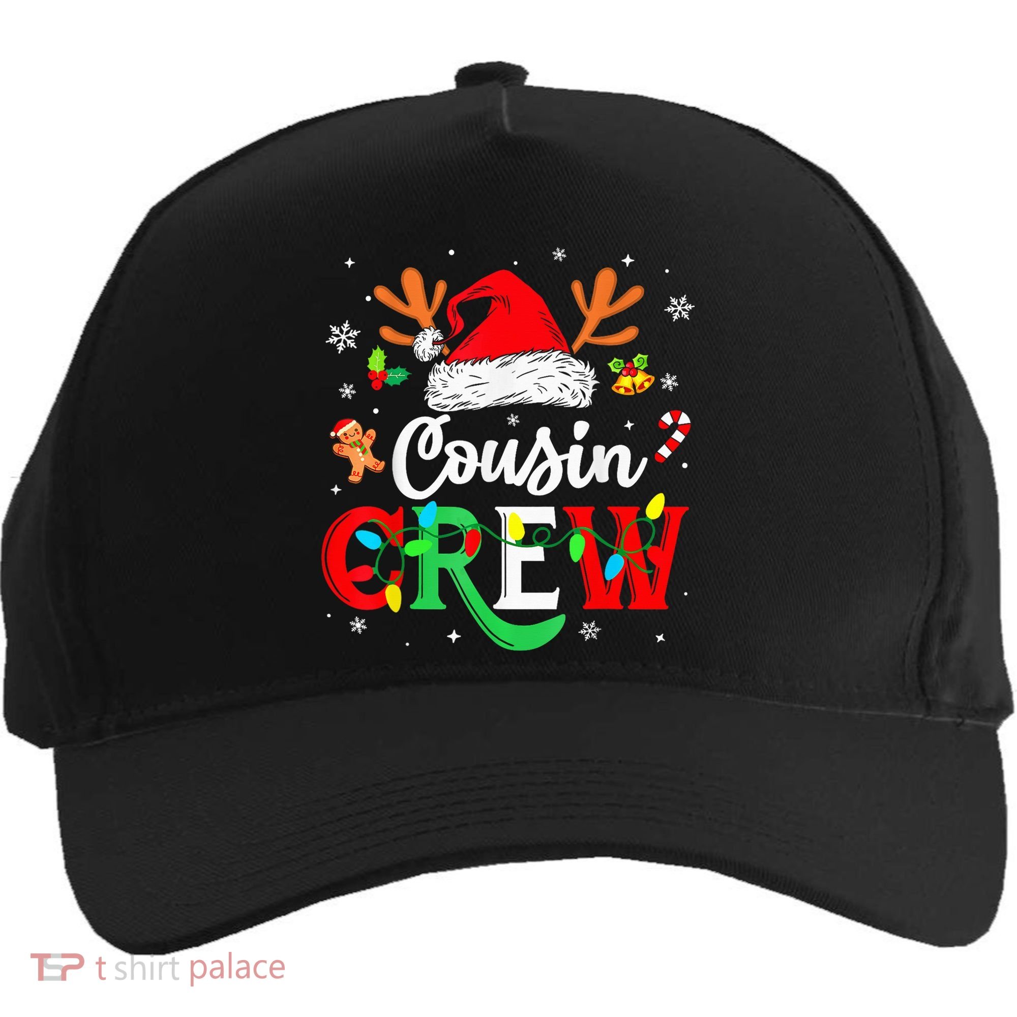 Christmas Cousin Crew Reindeer Santa Hat Lights Kid Teens Five-Panel Snapback Cap