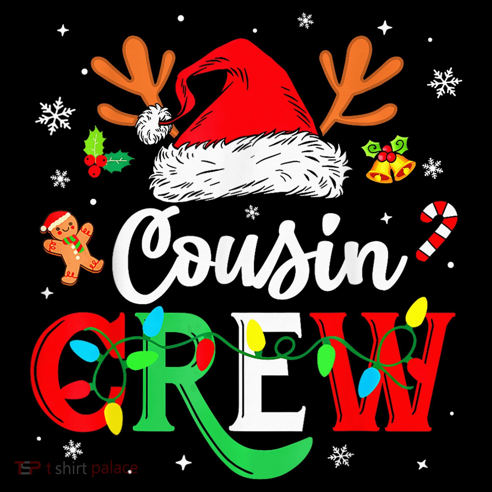 Christmas Cousin Crew Reindeer Santa Hat Lights Kid Teens Sweatshirt