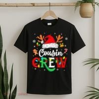 Christmas Cousin Crew Reindeer Santa Hat Lights Kid Teens T-Shirt thumb 2