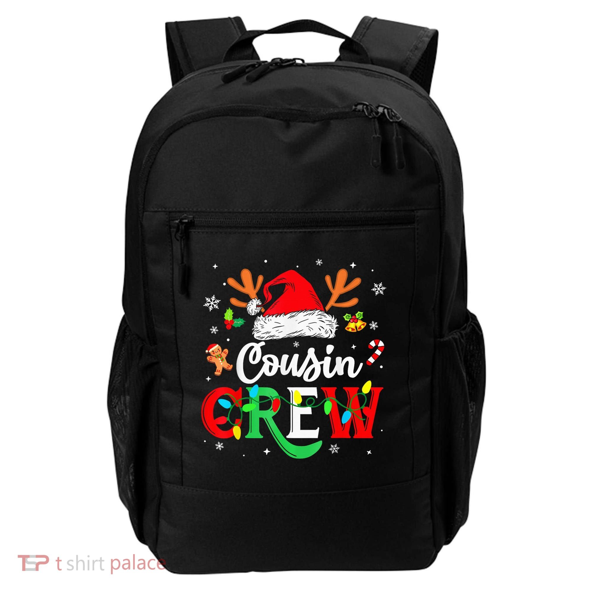 Christmas Cousin Crew Reindeer Santa Hat Lights Kid Teens Backpack