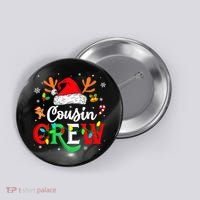 Christmas Cousin Crew Reindeer Santa Hat Lights Kid Teens Button thumb 0