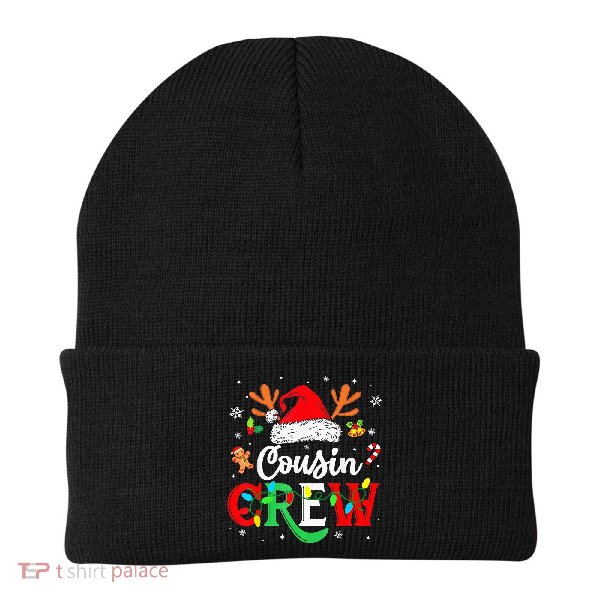 Christmas Cousin Crew Reindeer Santa Hat Lights Kid Teens Beanie