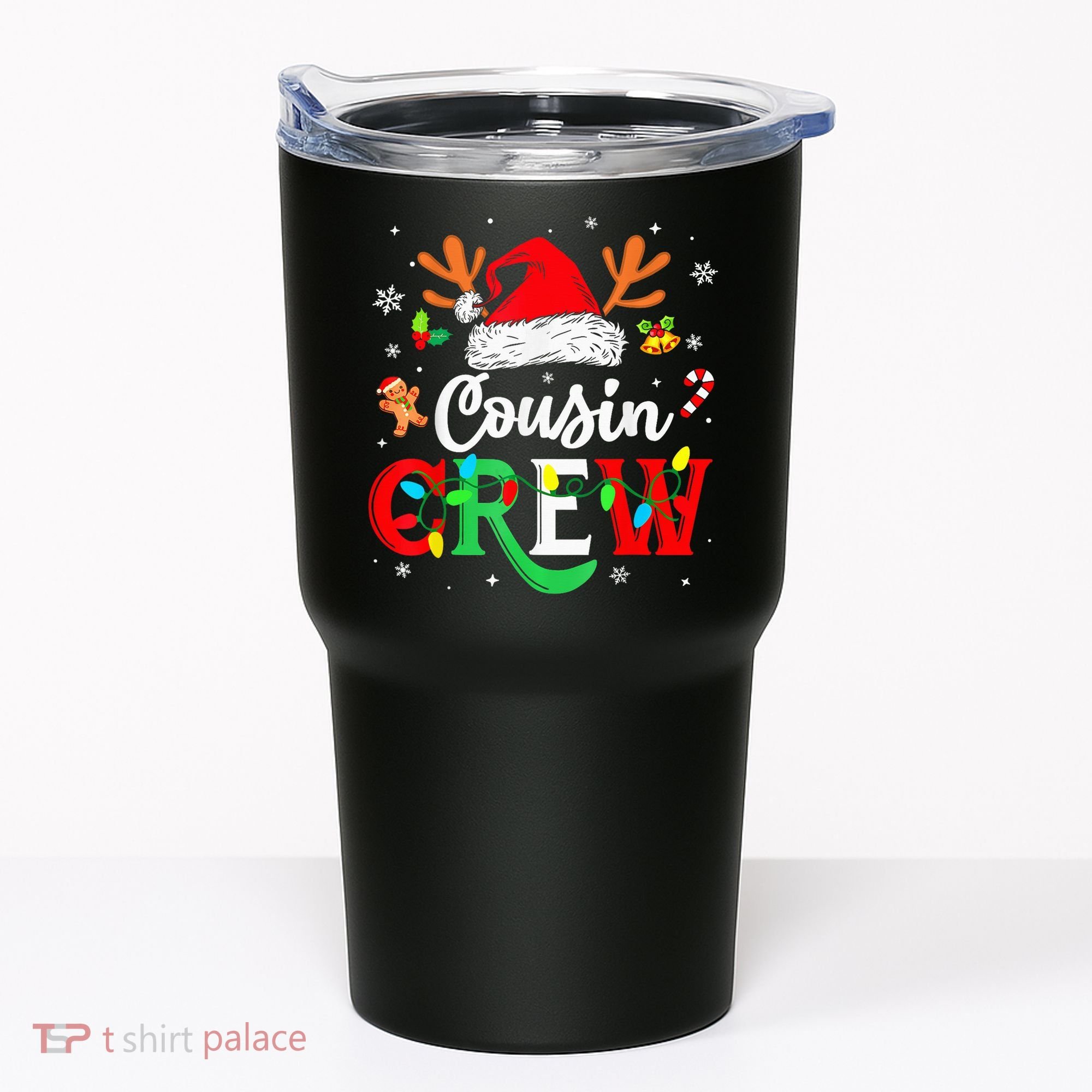 Christmas Cousin Crew Reindeer Santa Hat Lights Kid Teens Tumbler