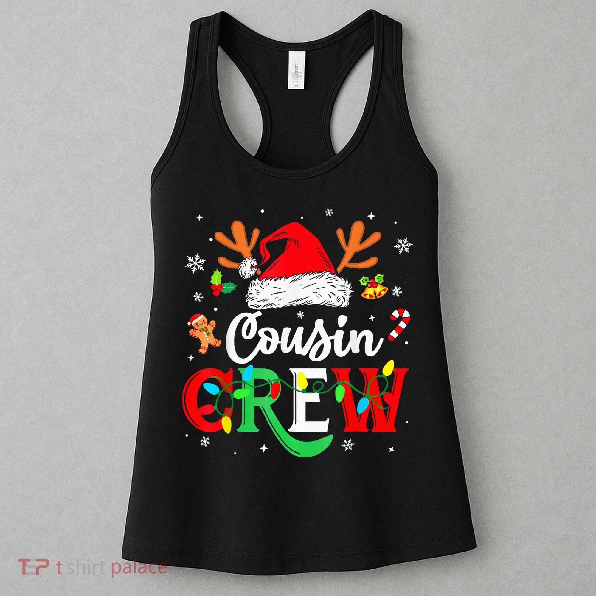 Christmas Cousin Crew Reindeer Santa Hat Lights Kid Teens Women's Tank Top