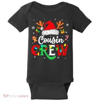 Christmas Cousin Crew Reindeer Santa Hat Lights Kid Teens Baby Bodysuit