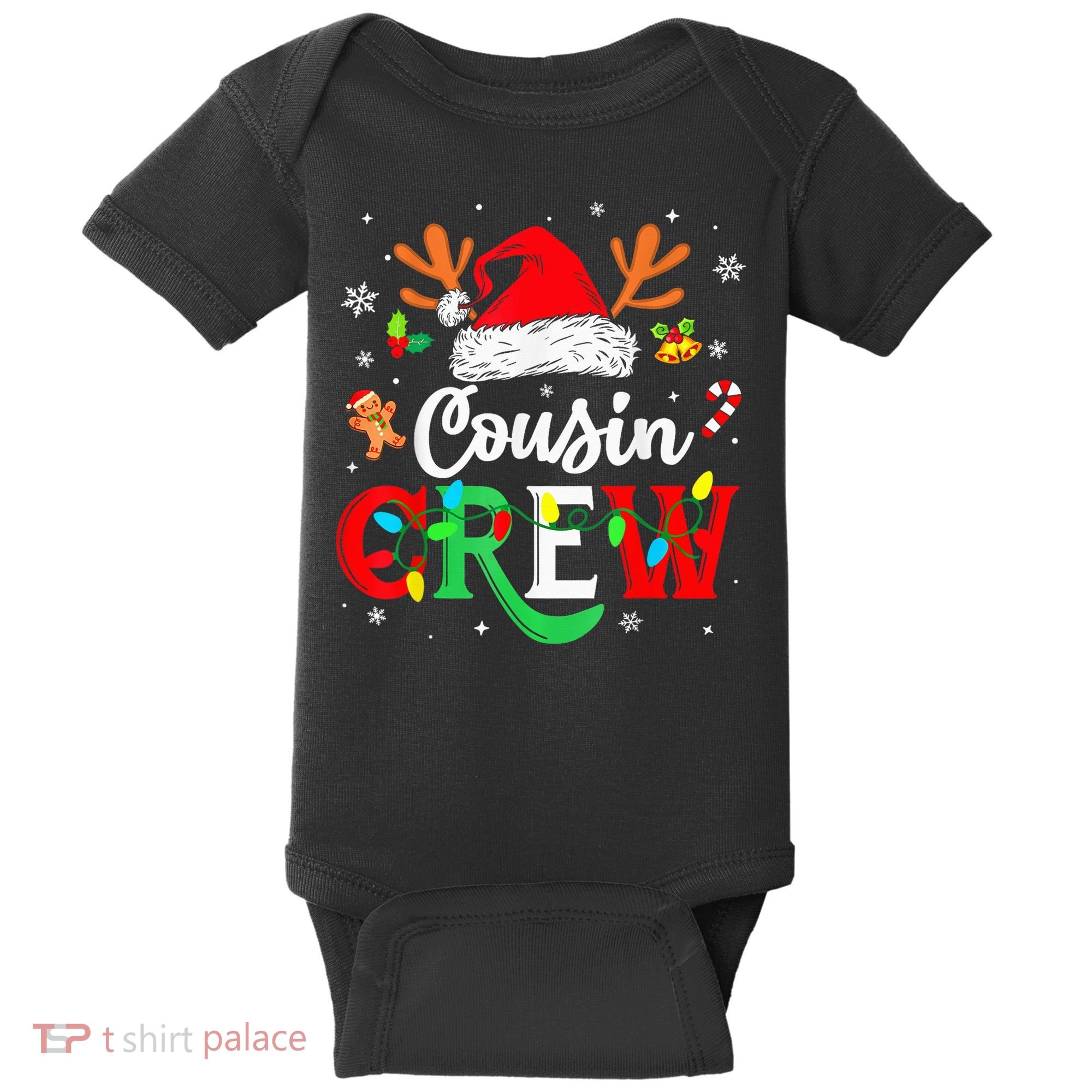 Christmas Cousin Crew Reindeer Santa Hat Lights Kid Teens Baby Bodysuit