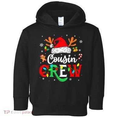 Christmas Cousin Crew Reindeer Santa Hat Lights Kid Teens Toddler Hoodie