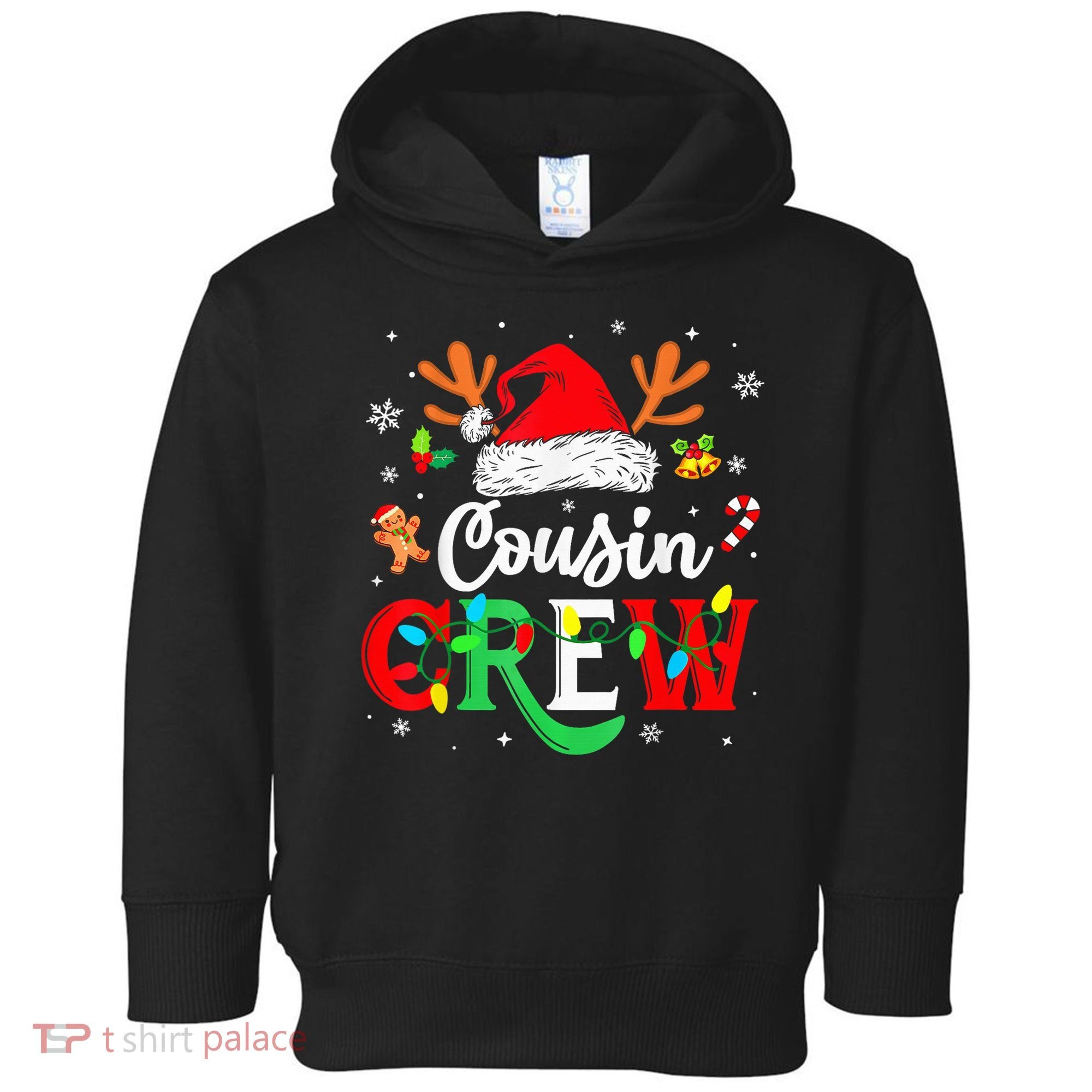 Christmas Cousin Crew Reindeer Santa Hat Lights Kid Teens Toddler Hoodie