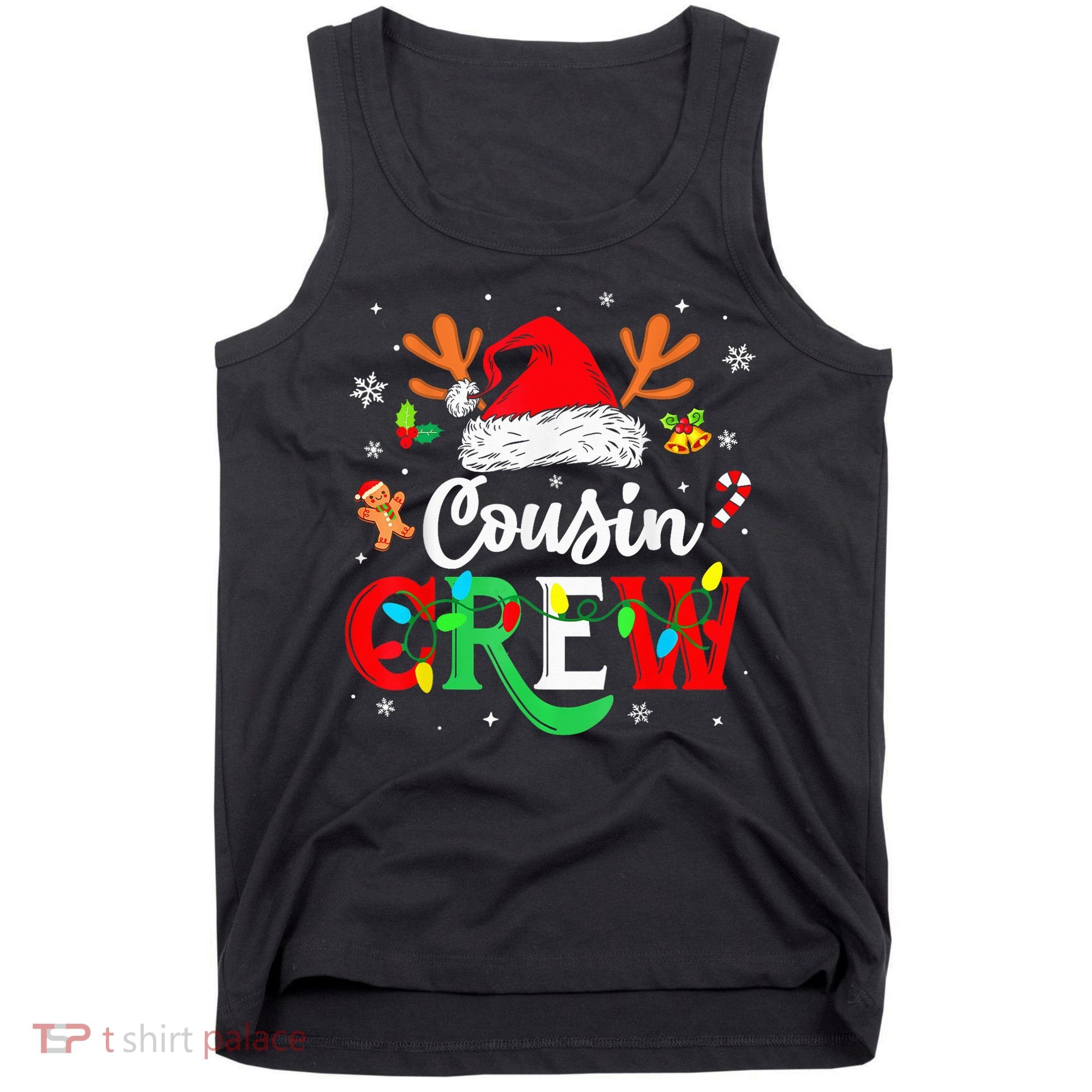 Christmas Cousin Crew Reindeer Santa Hat Lights Kid Teens Tank Top