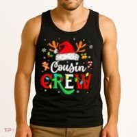 Christmas Cousin Crew Reindeer Santa Hat Lights Kid Teens Tank Top thumb 3