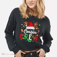 Christmas Cousin Crew Reindeer Santa Hat Lights Kid Teens Cropped Pullover Crew thumb 2