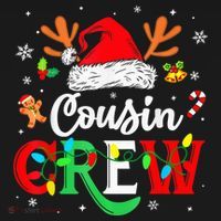 Christmas Cousin Crew Reindeer Santa Hat Lights Kid Teens Cropped Pullover Crew thumb 4