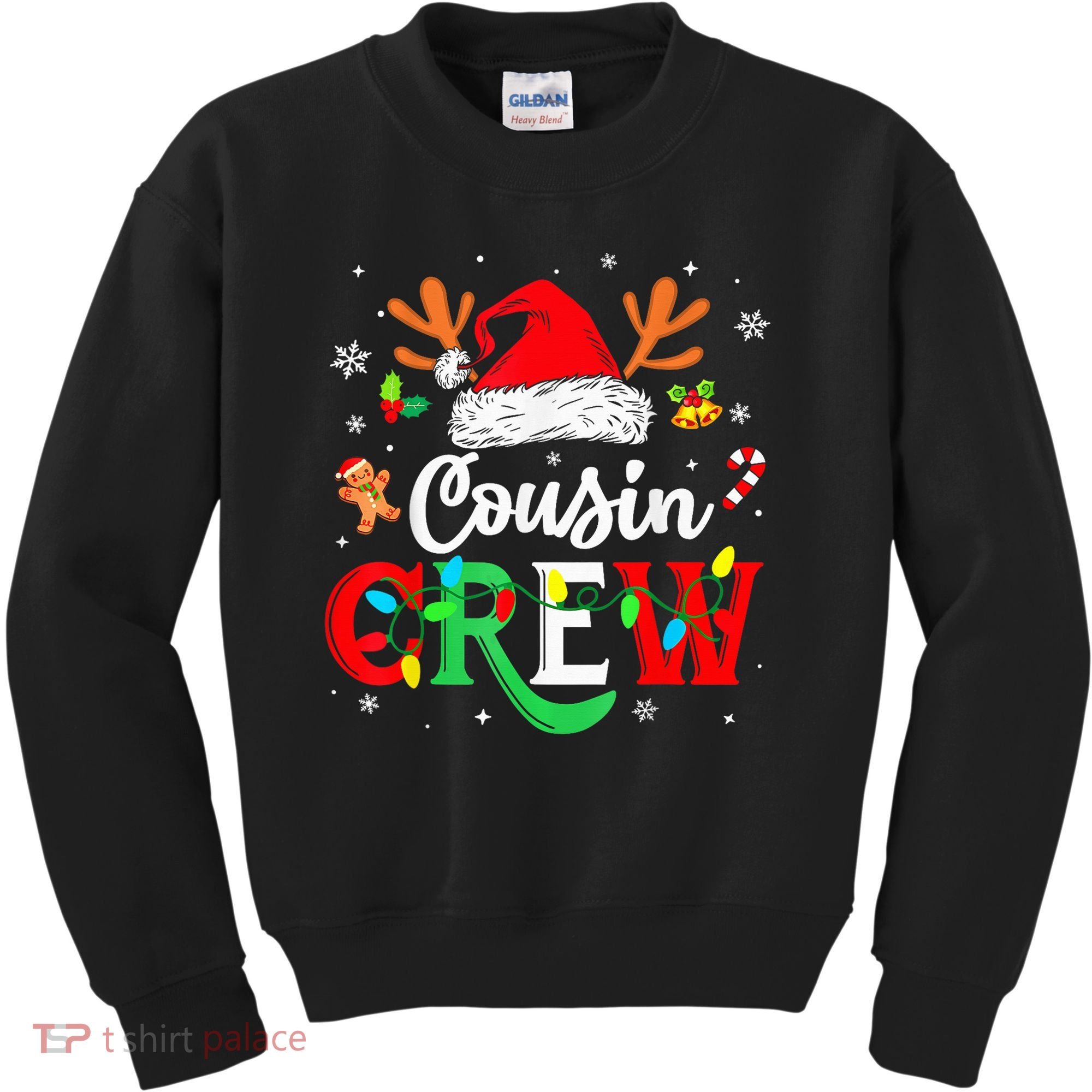 Christmas Cousin Crew Reindeer Santa Hat Lights Kid Teens Kids Sweatshirt