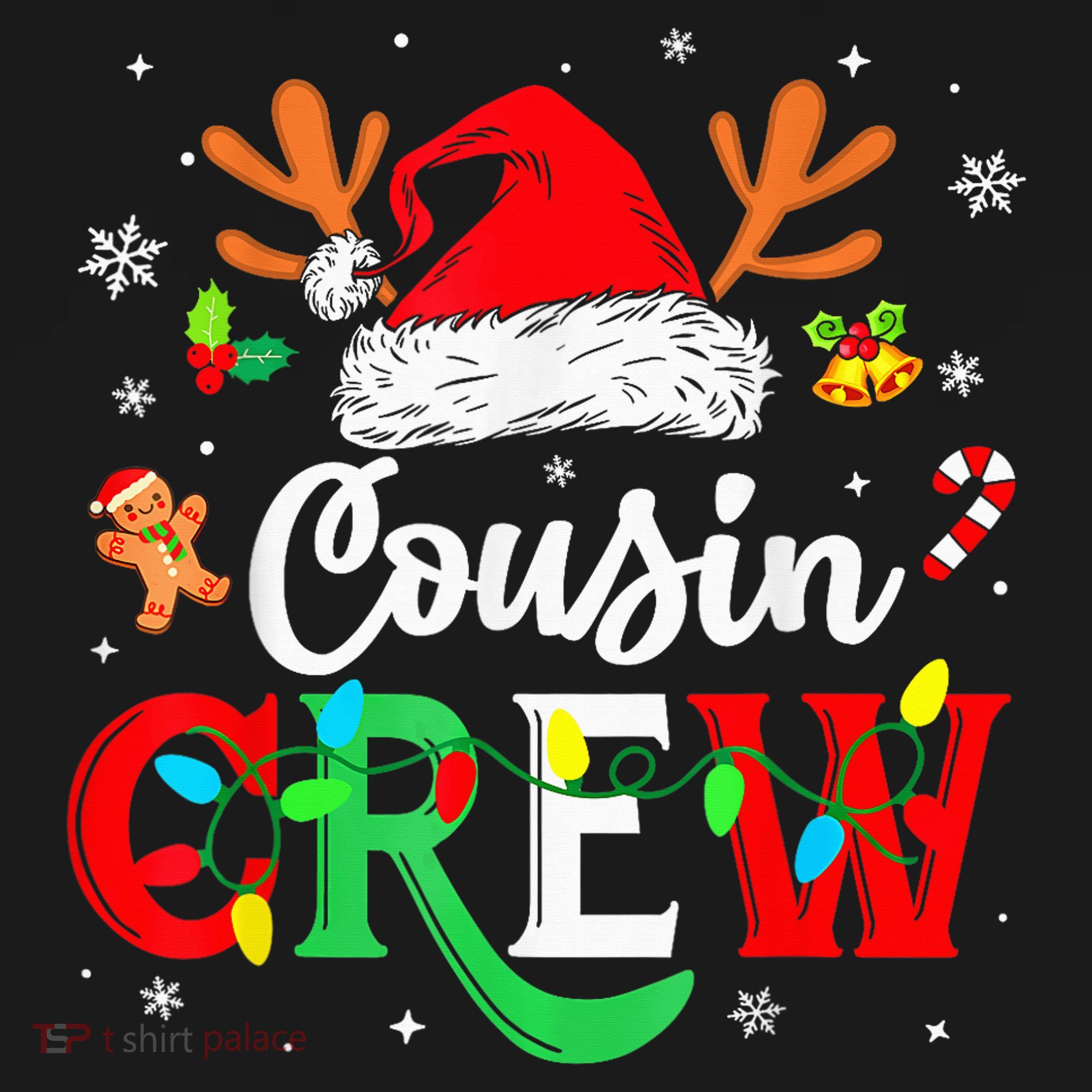 Christmas Cousin Crew Reindeer Santa Hat Lights Kid Teens Kids Sweatshirt