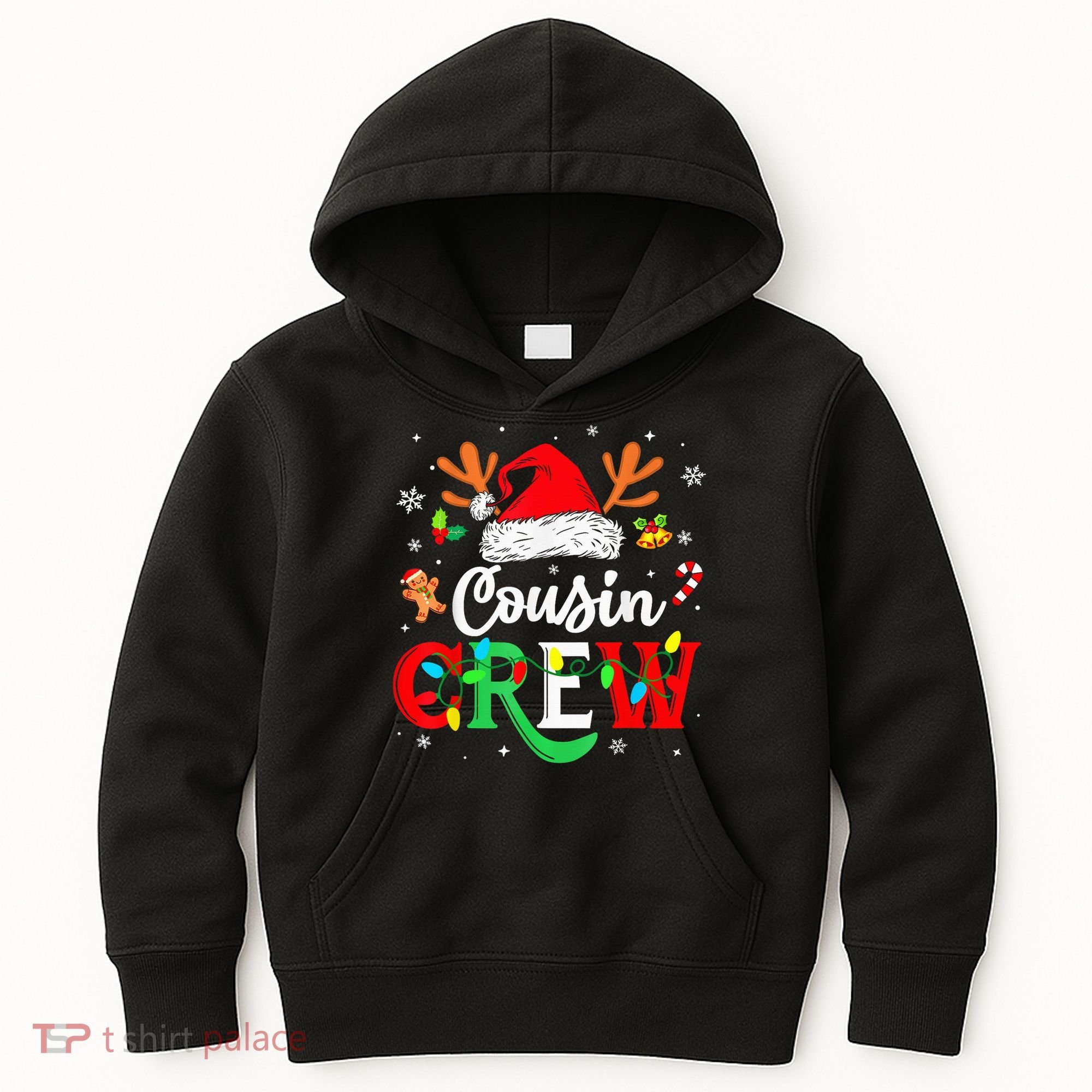 Christmas Cousin Crew Reindeer Santa Hat Lights Kid Teens Kids Hoodie