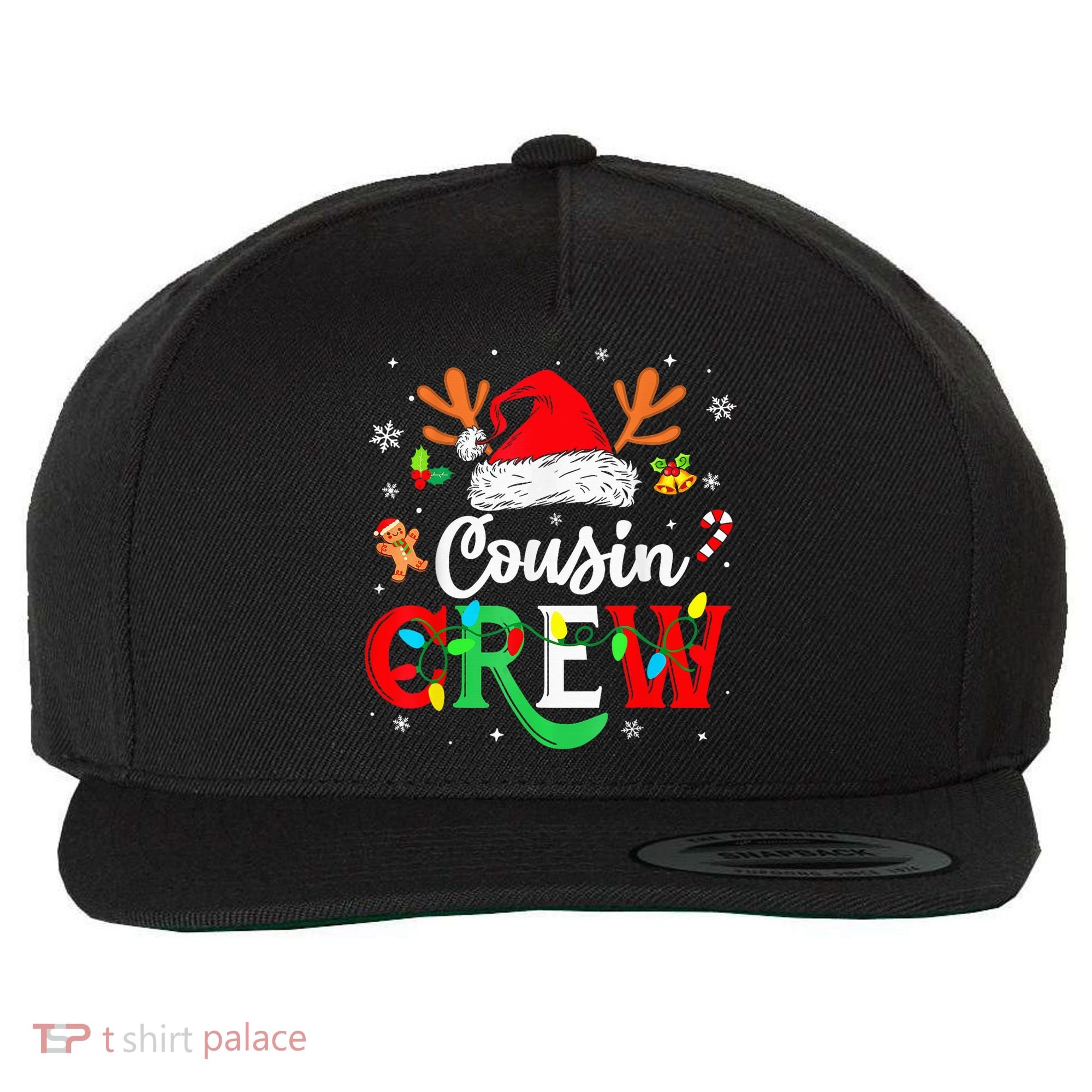Christmas Cousin Crew Reindeer Santa Hat Lights Kid Teens Wool Snapback Cap