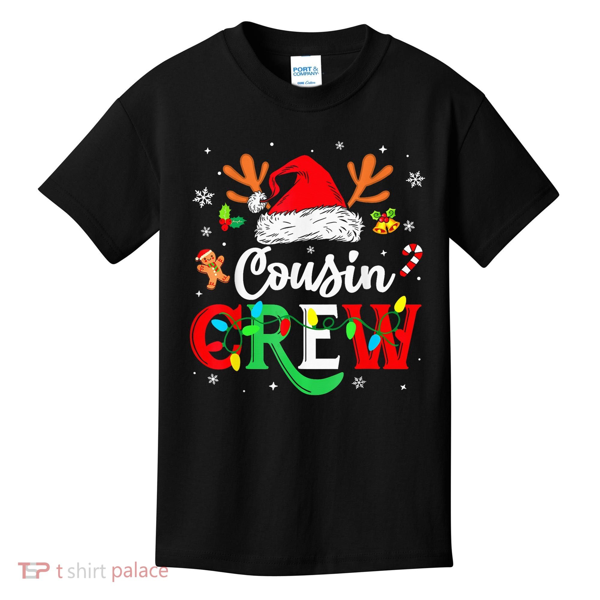 Christmas Cousin Crew Reindeer Santa Hat Lights Kid Teens Kids T-Shirt