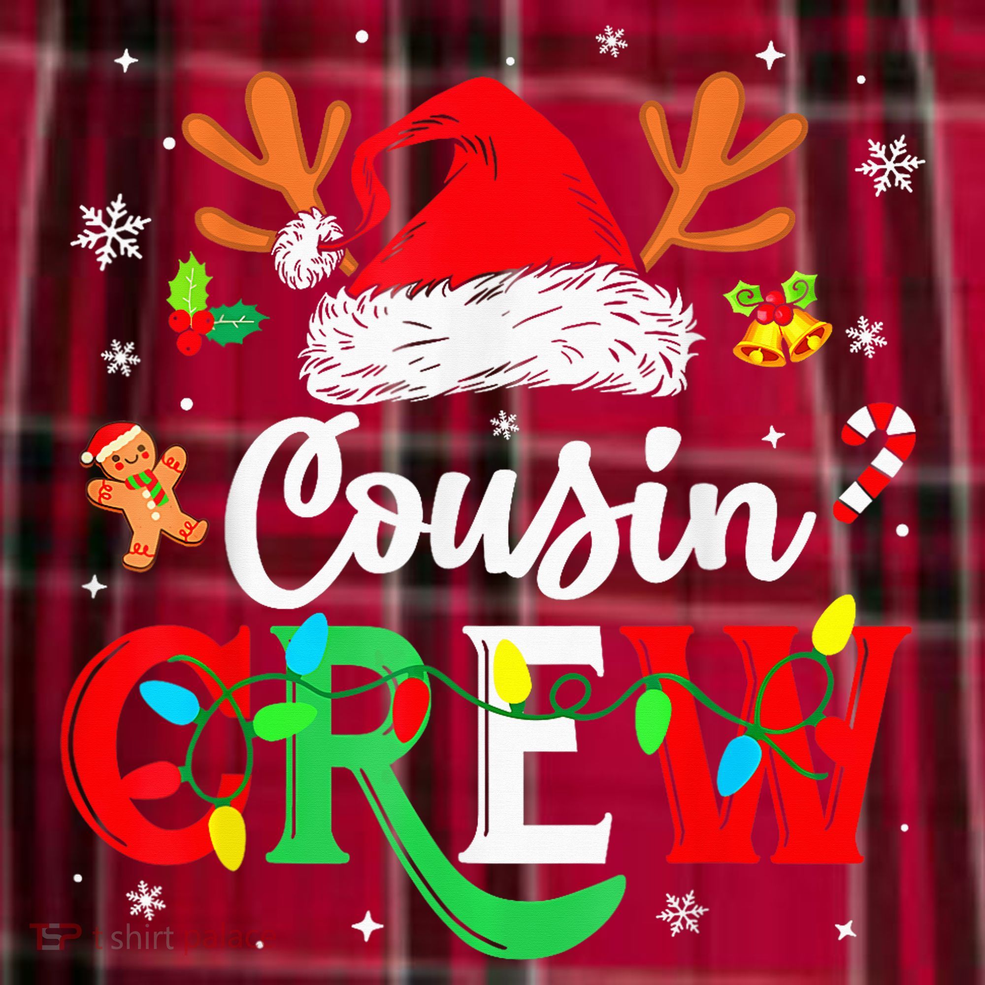 Christmas Cousin Crew Reindeer Santa Hat Lights Kid Teens Men's Flannel Plaid Pajama Pants