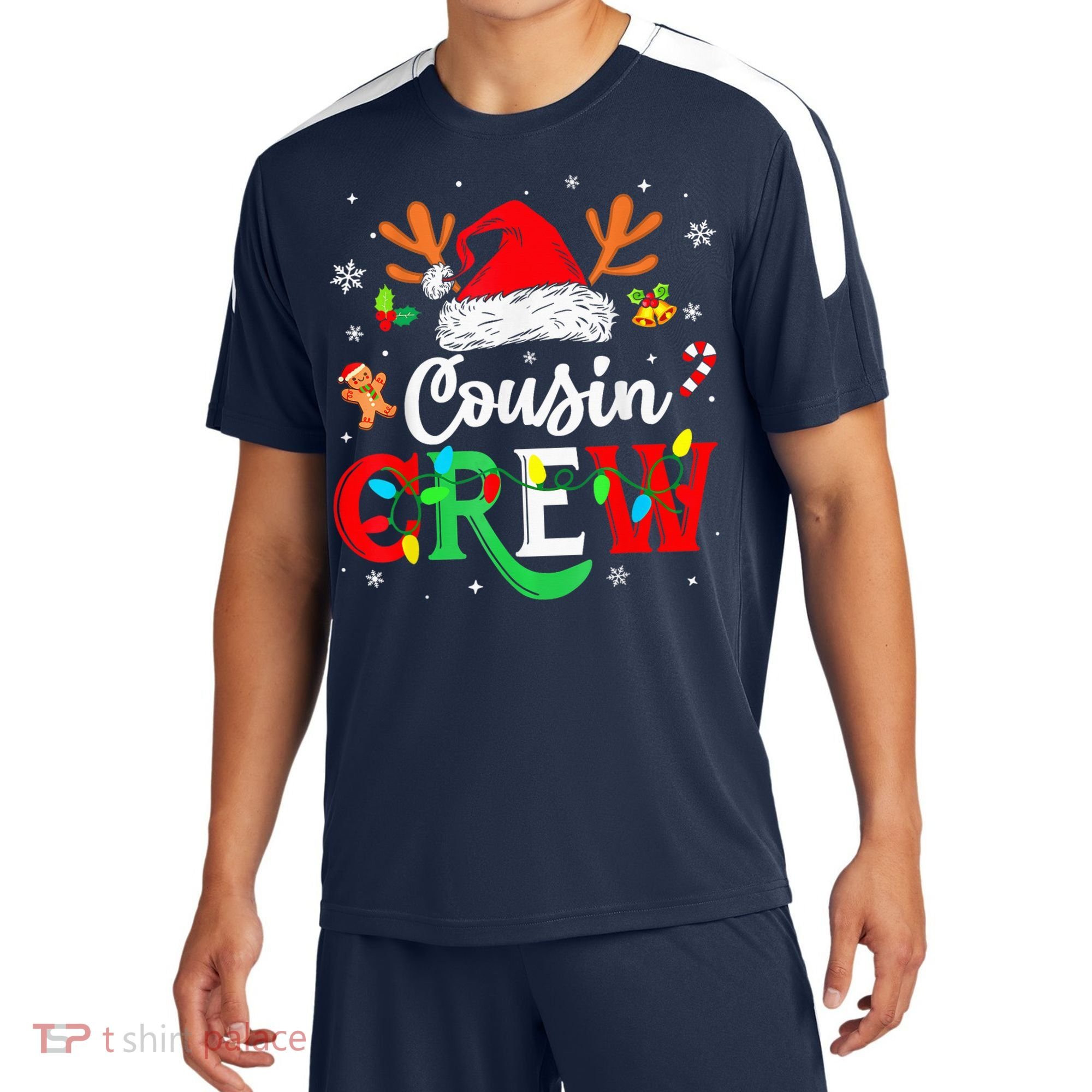 Christmas Cousin Crew Reindeer Santa Hat Lights Kid Teens Sport-Tek Competitor United Soccer Jersey