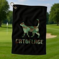 Camo Cat Catoflage Funny Cat Lover Cute Kitten Meow Cats Golf Towel thumb 1