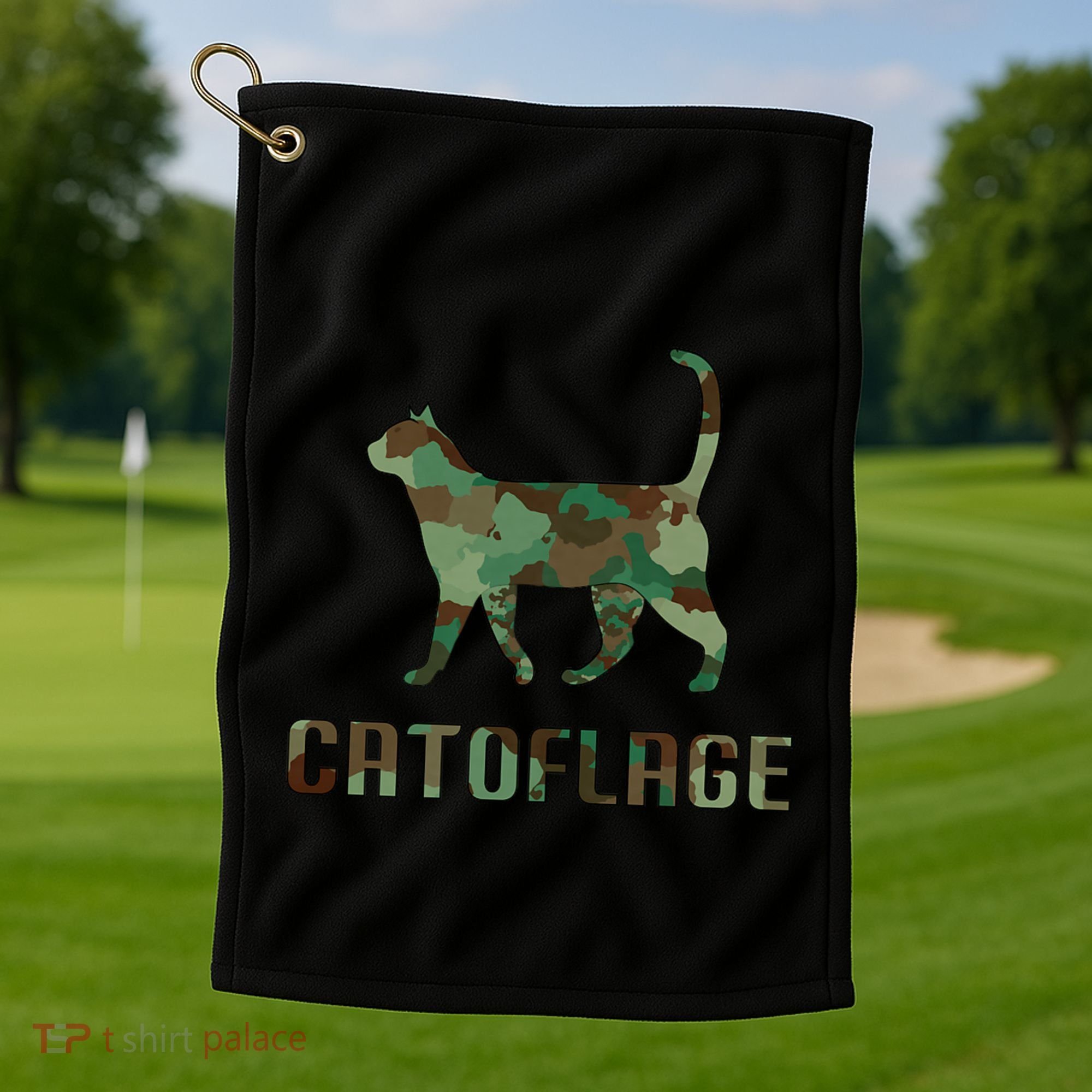 Camo Cat Catoflage Funny Cat Lover Cute Kitten Meow Cats Golf Towel
