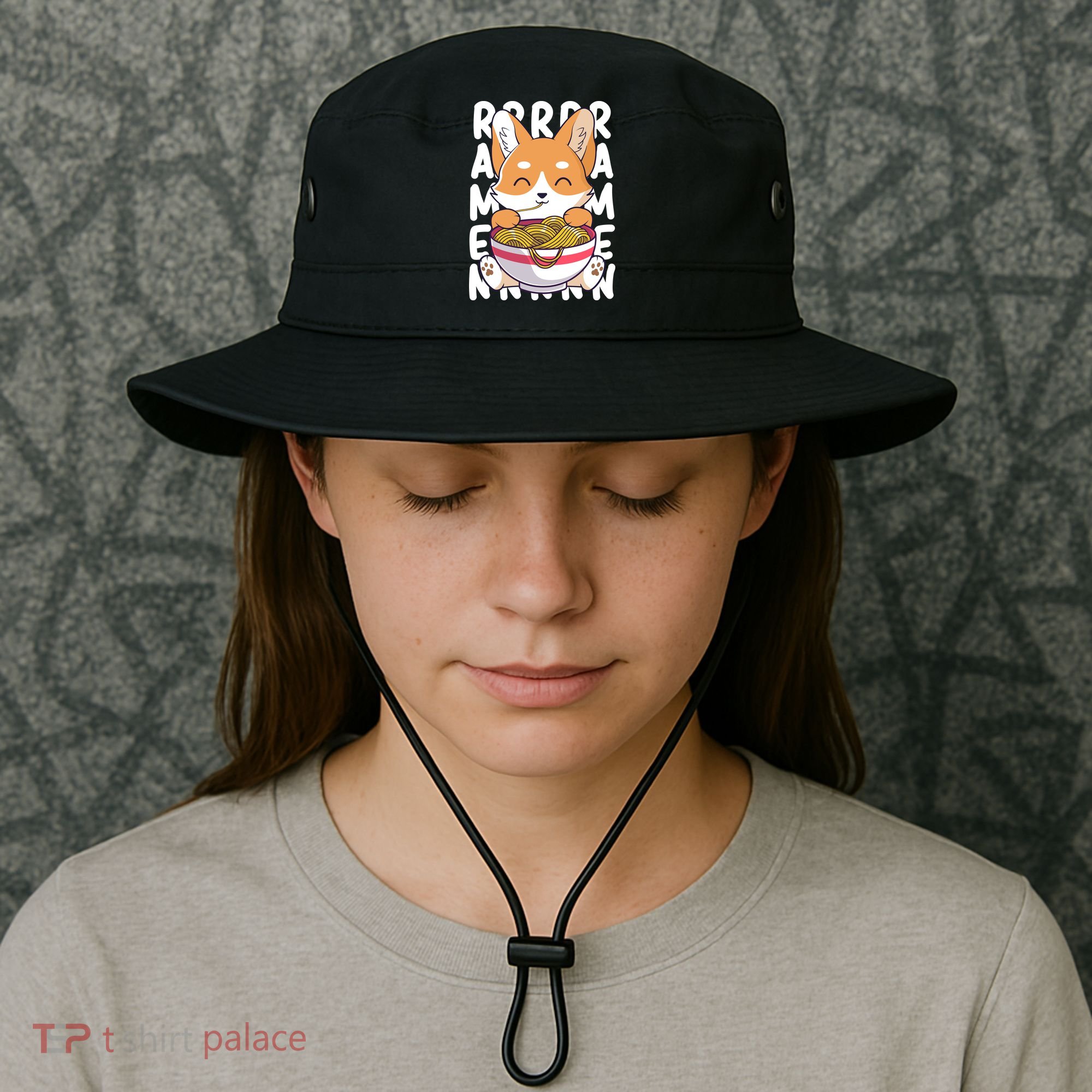 Chibi Cute Corgi Ramen Noodles Bucket Hat