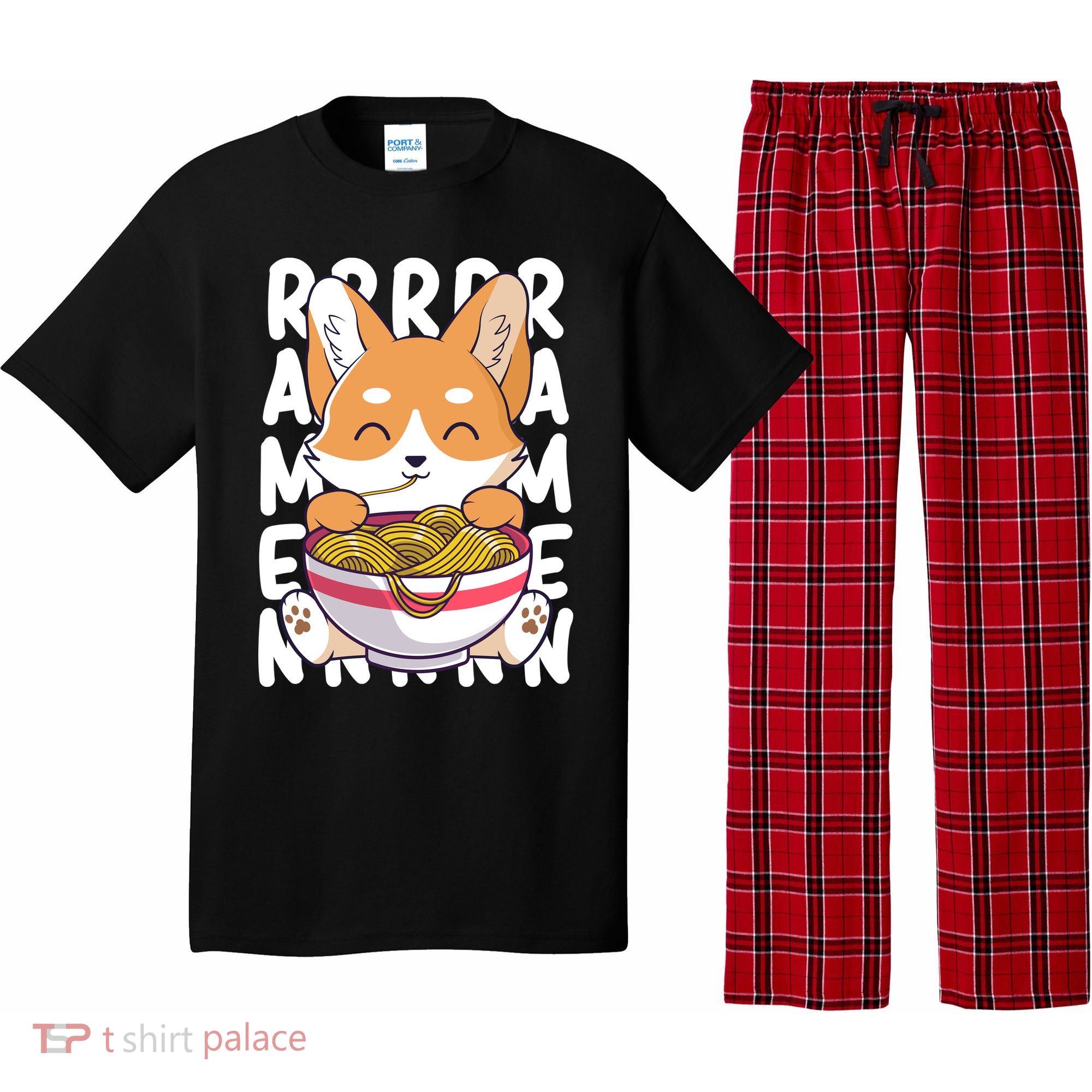 Chibi Cute Corgi Ramen Noodles Pajama Set