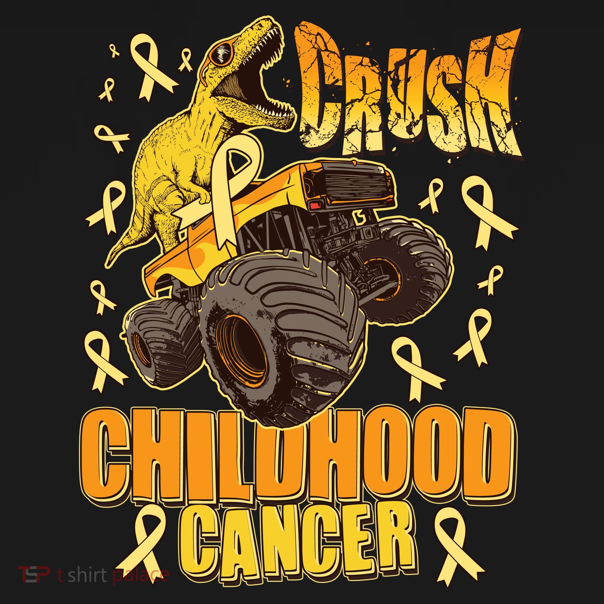 Crush Childhood Cancer Trex Dinosaur Monster Truck Wear Yellow Gold Women's Tank Top