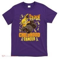 Crush Childhood Cancer Trex Dinosaur Monster Truck Wear Yellow Gold T-Shirt thumb 0
