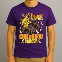 Crush Childhood Cancer Trex Dinosaur Monster Truck Wear Yellow Gold T-Shirt thumb 3