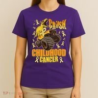Crush Childhood Cancer Trex Dinosaur Monster Truck Wear Yellow Gold T-Shirt thumb 4