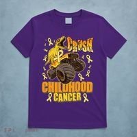 Crush Childhood Cancer Trex Dinosaur Monster Truck Wear Yellow Gold T-Shirt thumb 5
