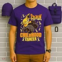Crush Childhood Cancer Trex Dinosaur Monster Truck Wear Yellow Gold T-Shirt thumb 6