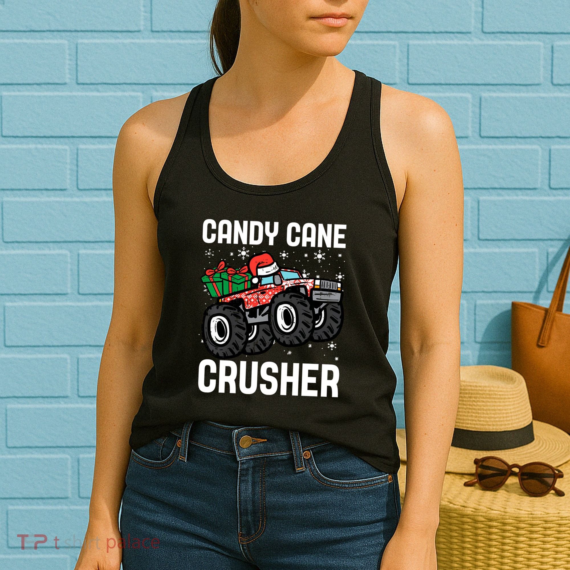 Candy Cane Crusher Christmas Monster Truck Women's Tank Top