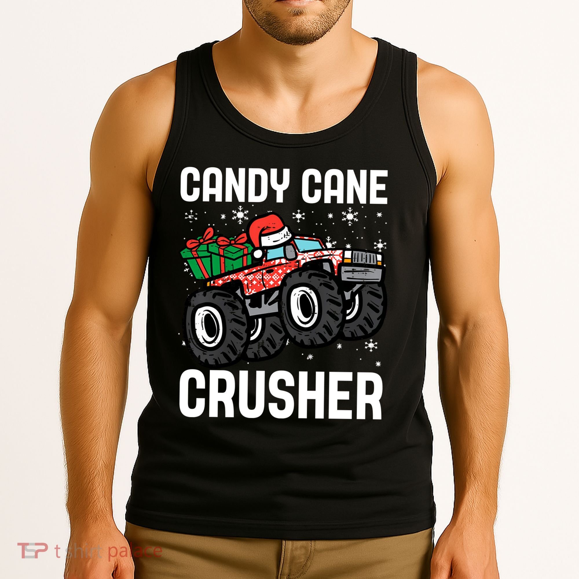 Candy Cane Crusher Christmas Monster Truck Tank Top