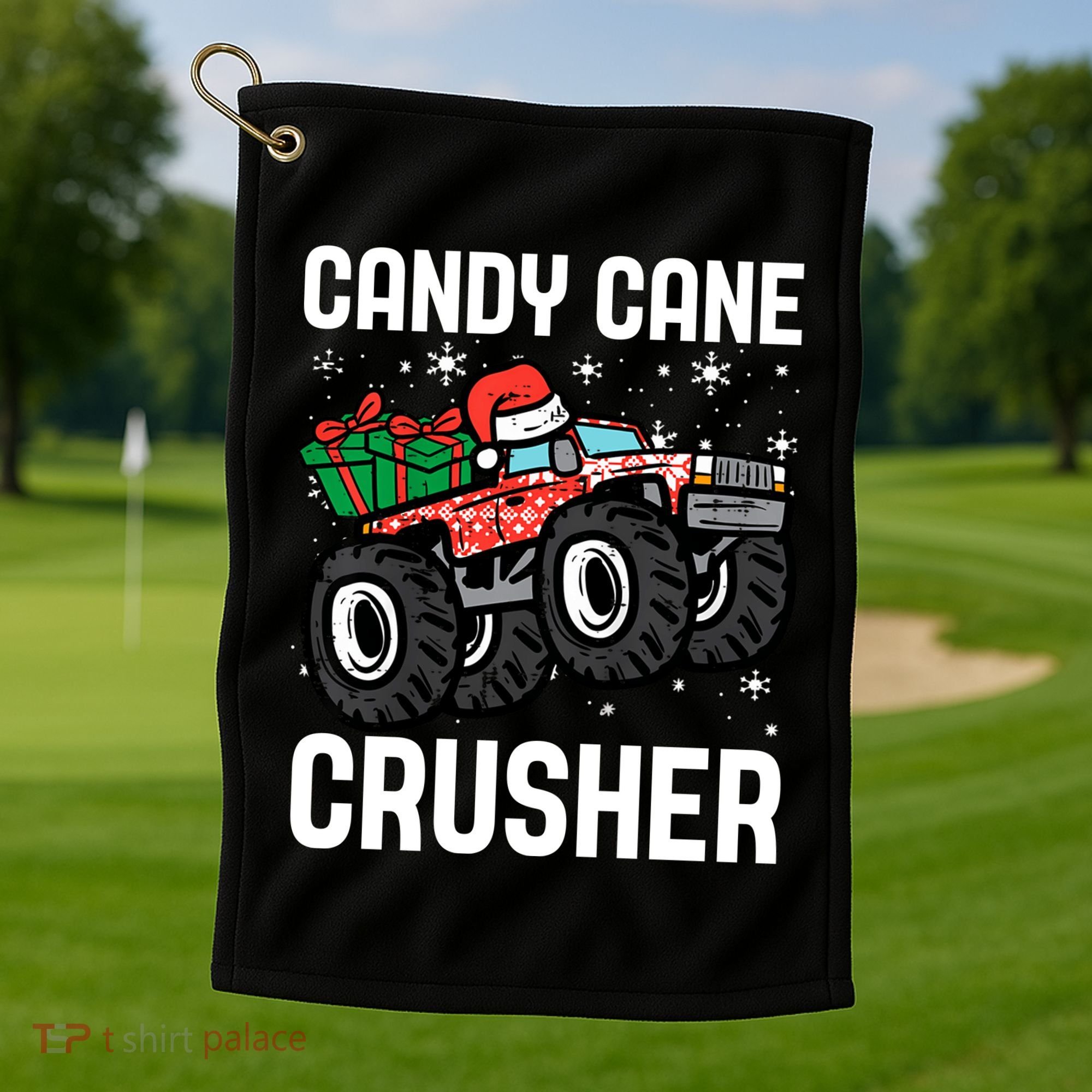 Candy Cane Crusher Christmas Monster Truck Golf Towel