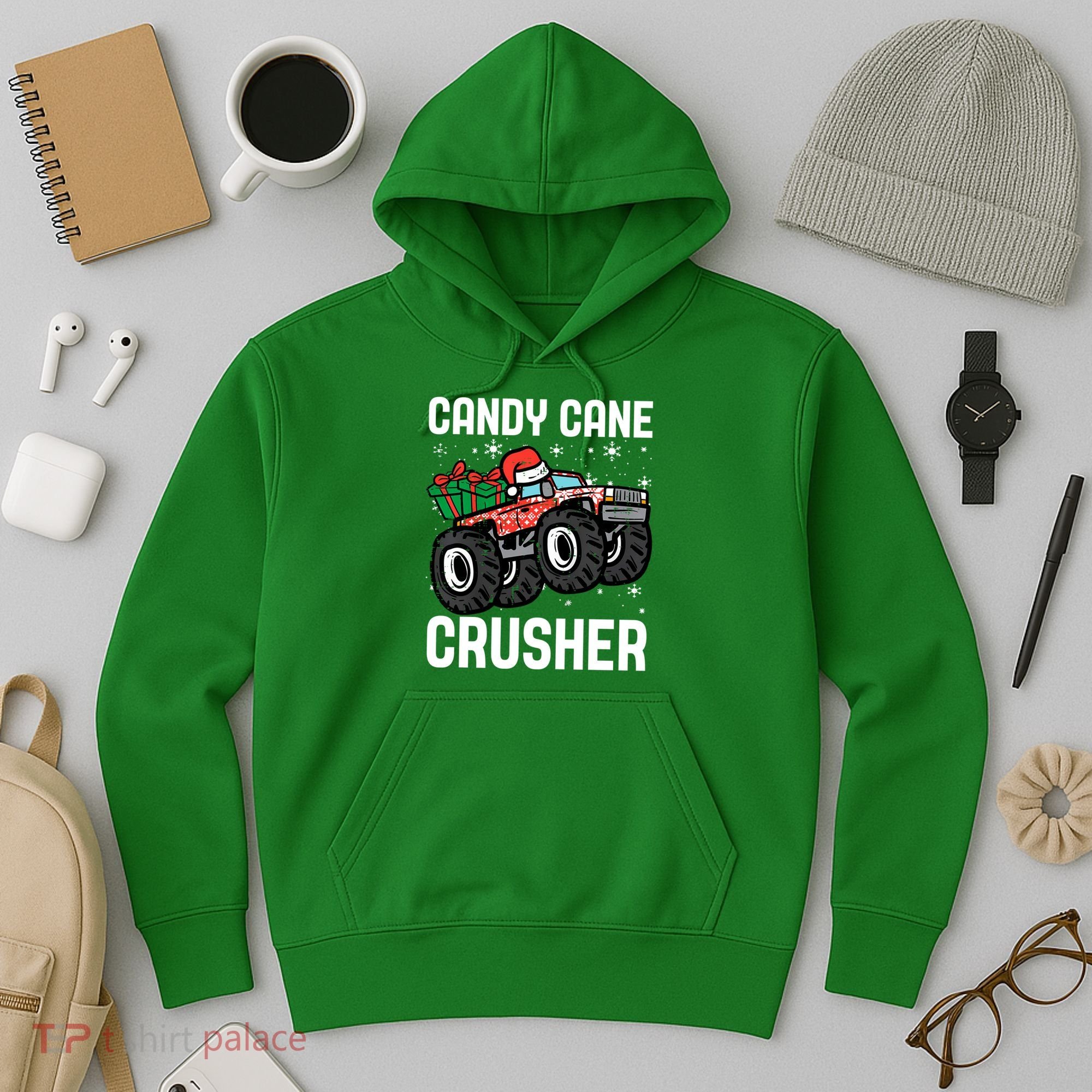 Candy Cane Crusher Christmas Monster Truck Hoodie