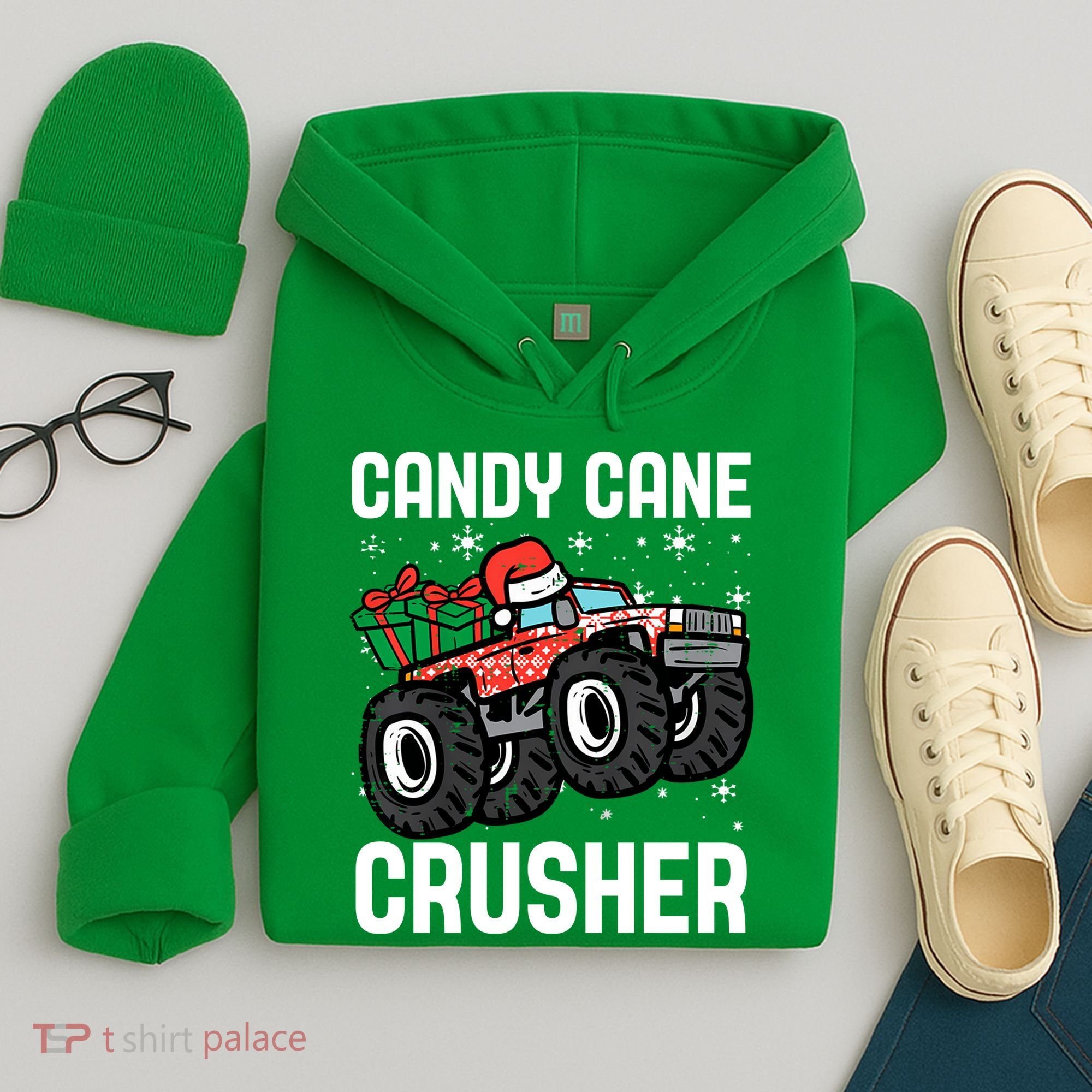 Candy Cane Crusher Christmas Monster Truck Hoodie