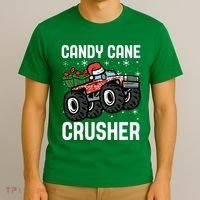 Candy Cane Crusher Christmas Monster Truck T-Shirt thumb 3
