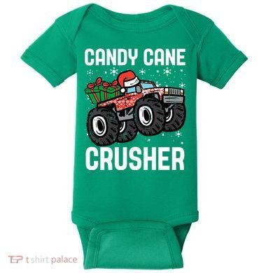 Candy Cane Crusher Christmas Monster Truck Baby Bodysuit