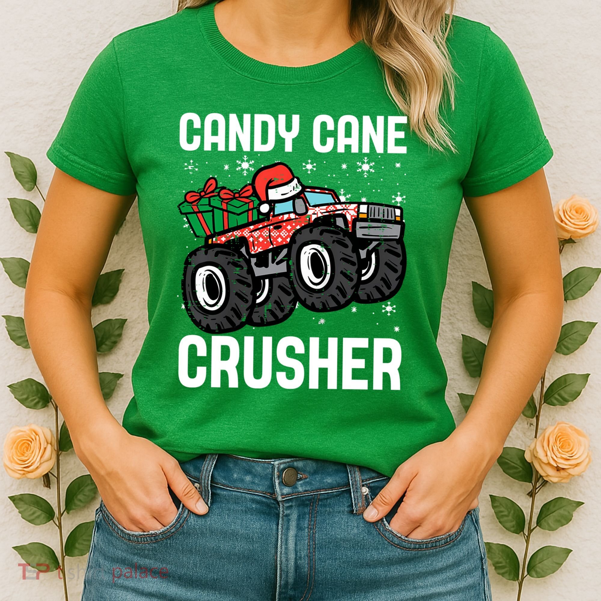 Candy Cane Crusher Christmas Monster Truck Women's T-Shirt