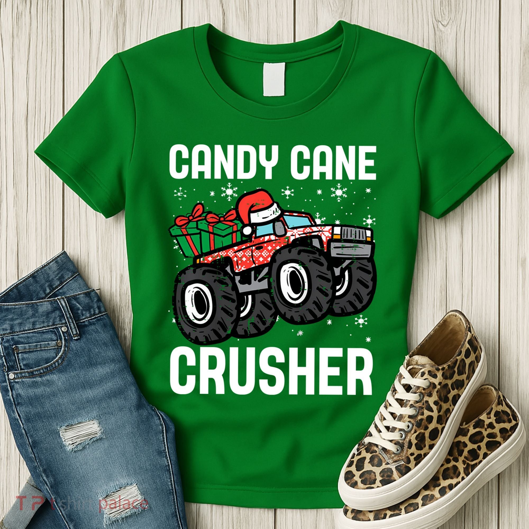 Candy Cane Crusher Christmas Monster Truck Women's T-Shirt
