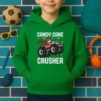 Candy Cane Crusher Christmas Monster Truck Kids Hoodie thumb 2