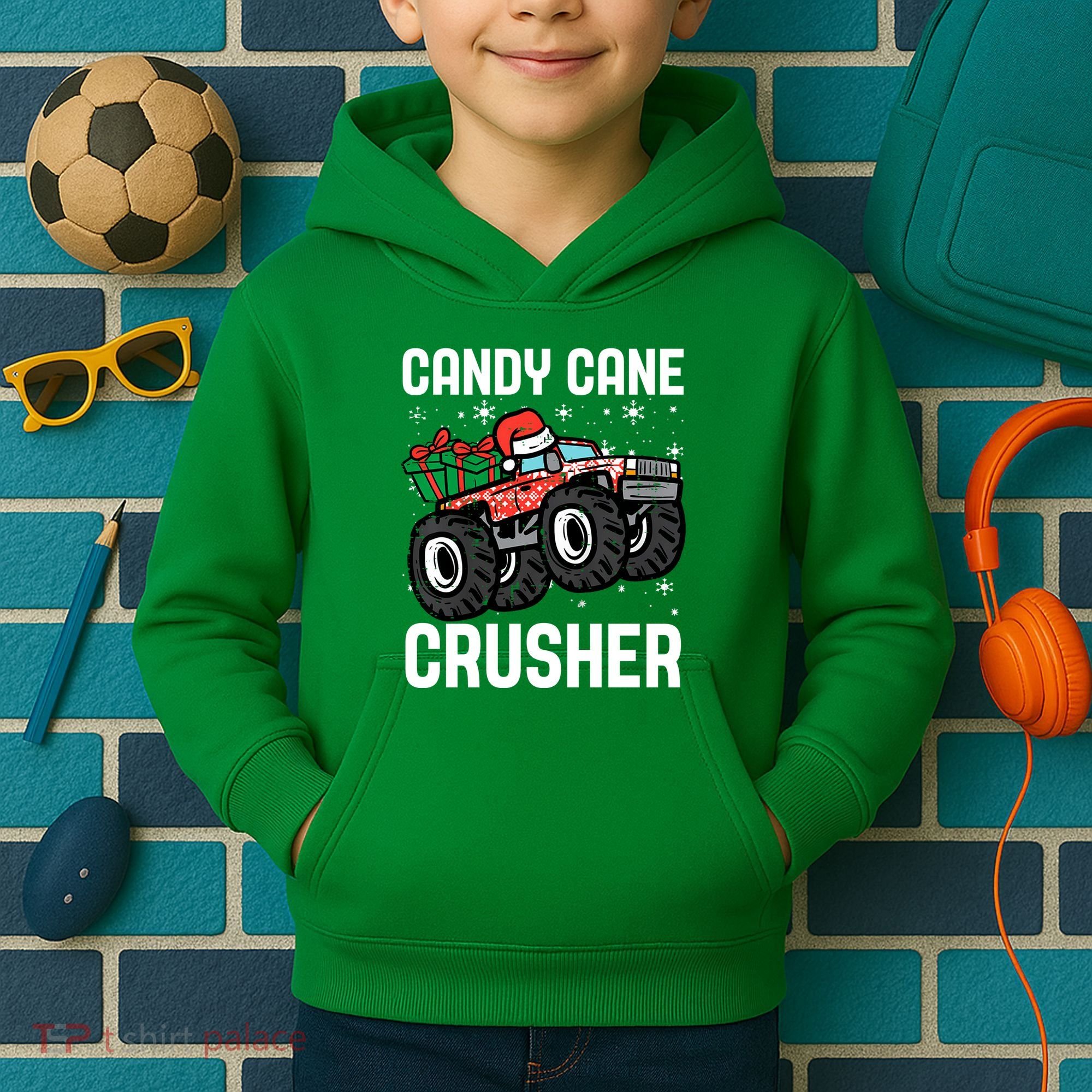 Candy Cane Crusher Christmas Monster Truck Kids Hoodie