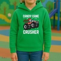 Candy Cane Crusher Christmas Monster Truck Kids Hoodie thumb 3