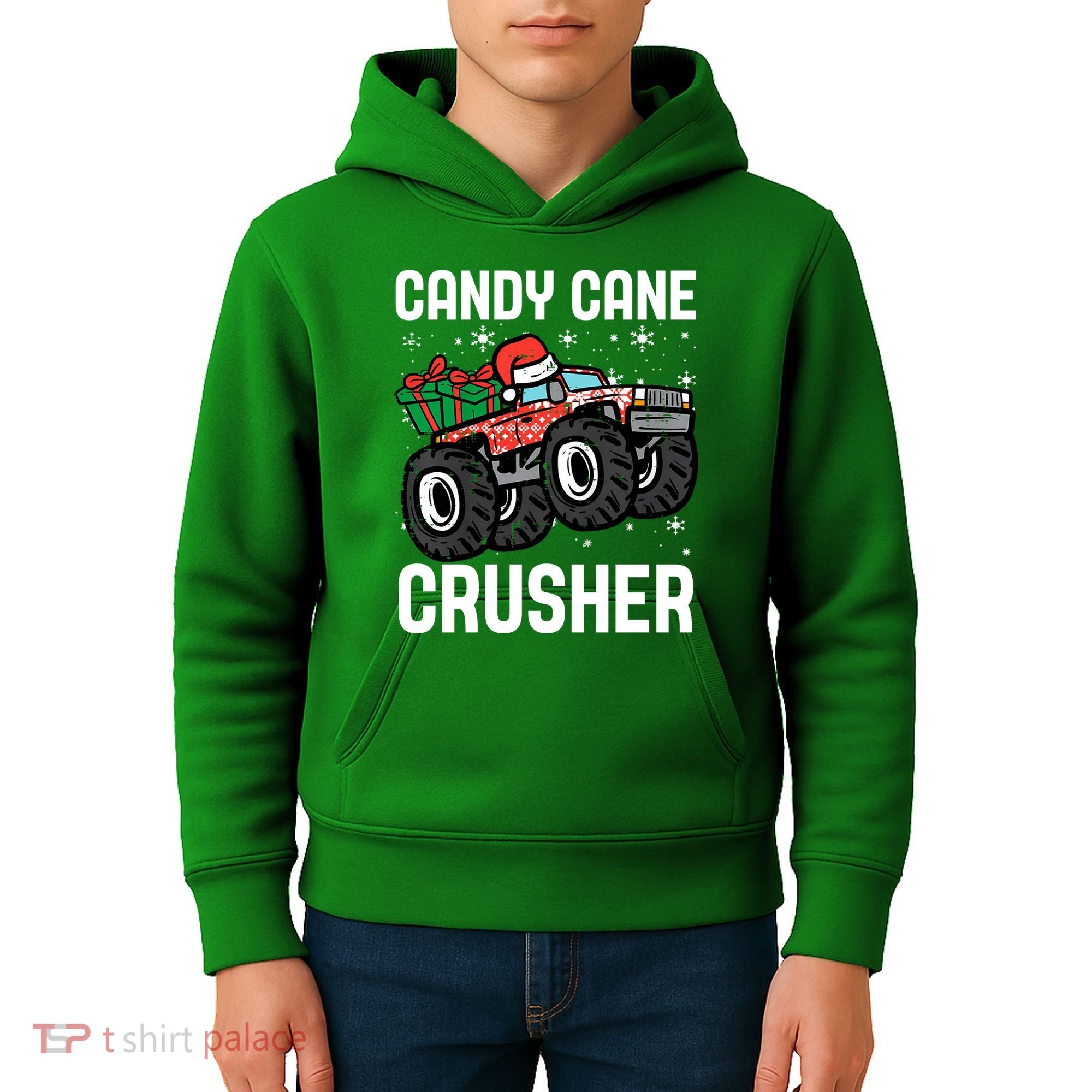 Candy Cane Crusher Christmas Monster Truck Kids Hoodie